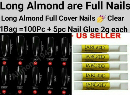 100Pc Long Ballerina/Long Coffin/Long Almond/Long Oval/Full Cover Square False Nail Tips Fake Nails False Nails Artificial Nails Tips Press on nails in Bag Jargod