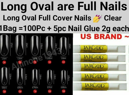 100Pc Long Ballerina/Long Coffin/Long Almond/Long Oval/Full Cover Square False Nail Tips Fake Nails False Nails Artificial Nails Tips Press on nails in Bag Jargod