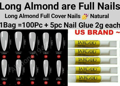 100Pc Long Ballerina/Long Coffin/Long Almond/Long Oval/Full Cover Square False Nail Tips Fake Nails False Nails Artificial Nails Tips Press on nails in Bag Jargod
