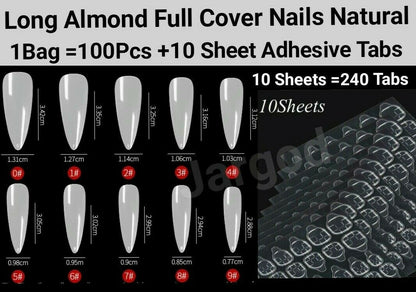 100Pc Long Ballerina/Long Coffin/Long Almond/Long Oval/Full Cover Square False Nail Tips Fake Nails False Nails Artificial Nails Tips Press on nails in Bag Jargod