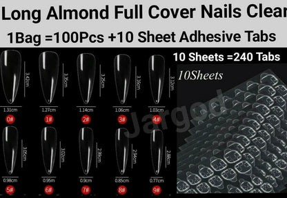 100Pc Long Ballerina/Long Coffin/Long Almond/Long Oval/Full Cover Square False Nail Tips Fake Nails False Nails Artificial Nails Tips Press on nails in Bag Jargod