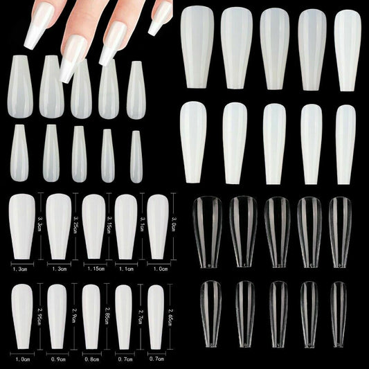 Long Ballerina Coffin Full Cover Fake Nails False Nail Artificial Nails tips Press on nails Choose Clear/ Natural Jargod