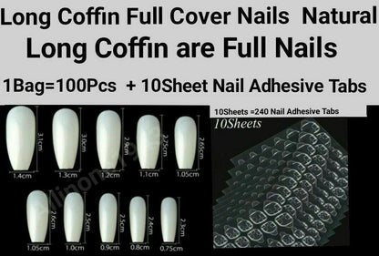 100Pc Long Ballerina/Long Coffin/Long Almond/Long Oval/Full Cover Square False Nail Tips Fake Nails False Nails Artificial Nails Tips in Bag Jargod