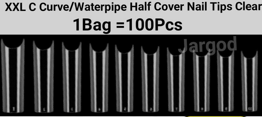 XXL C Curve  / Waterpipe / Half Tube Half Cover French Artificial False Nail Tips 100Pc in Bag CHOOSE Clear/ Natural Jargod