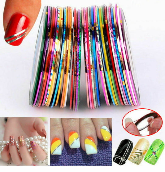 30Pcs Mixed Colors Rolls Striping Tape Line DIY Nail Art Tips Decoration Sticker SIZE 1MM  Jargod