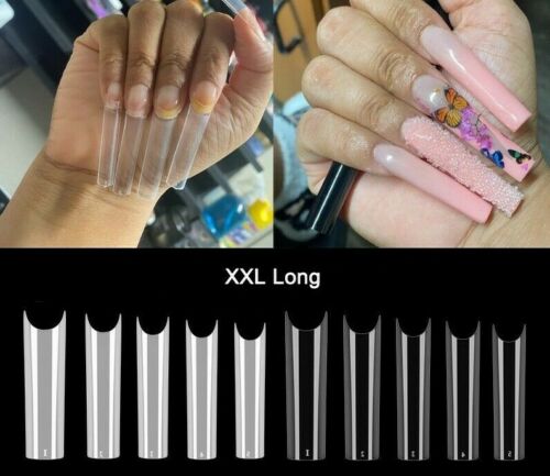 XXL C Curve  / Waterpipe / Half Tube Half Cover French Artificial False Nail Tips 100Pc in Bag CHOOSE Clear/ Natural Jargod