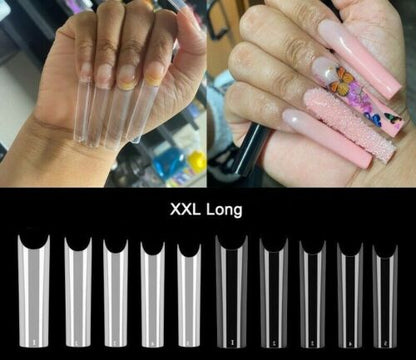 XXL C Curve  / Waterpipe / Half Tube Half Cover French Artificial False Nail Tips 100Pc in Bag CHOOSE Clear/ Natural Jargod